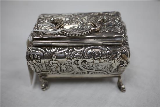 A late 19th century Dutch silver bombe shaped casket, 6 oz.